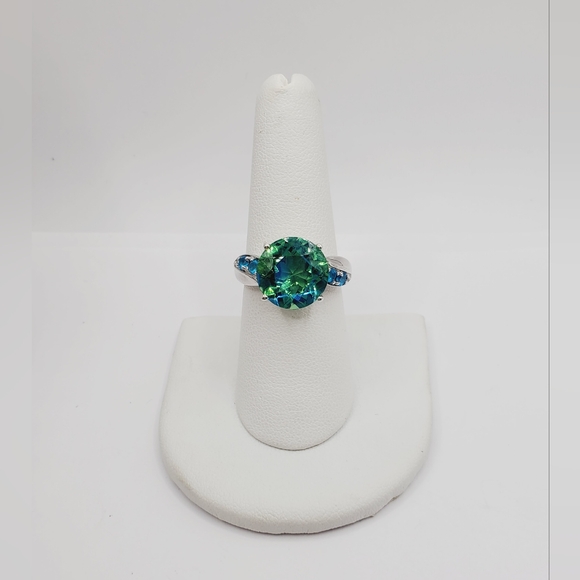 925 Sterling Silver Ring Round Peacock Quartz Ring Blue Ring Green Ring size 8 - Picture 8 of 9